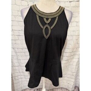 7th Avenue New York & Company Black & Gold Embellished Peplum Halter Top XL
